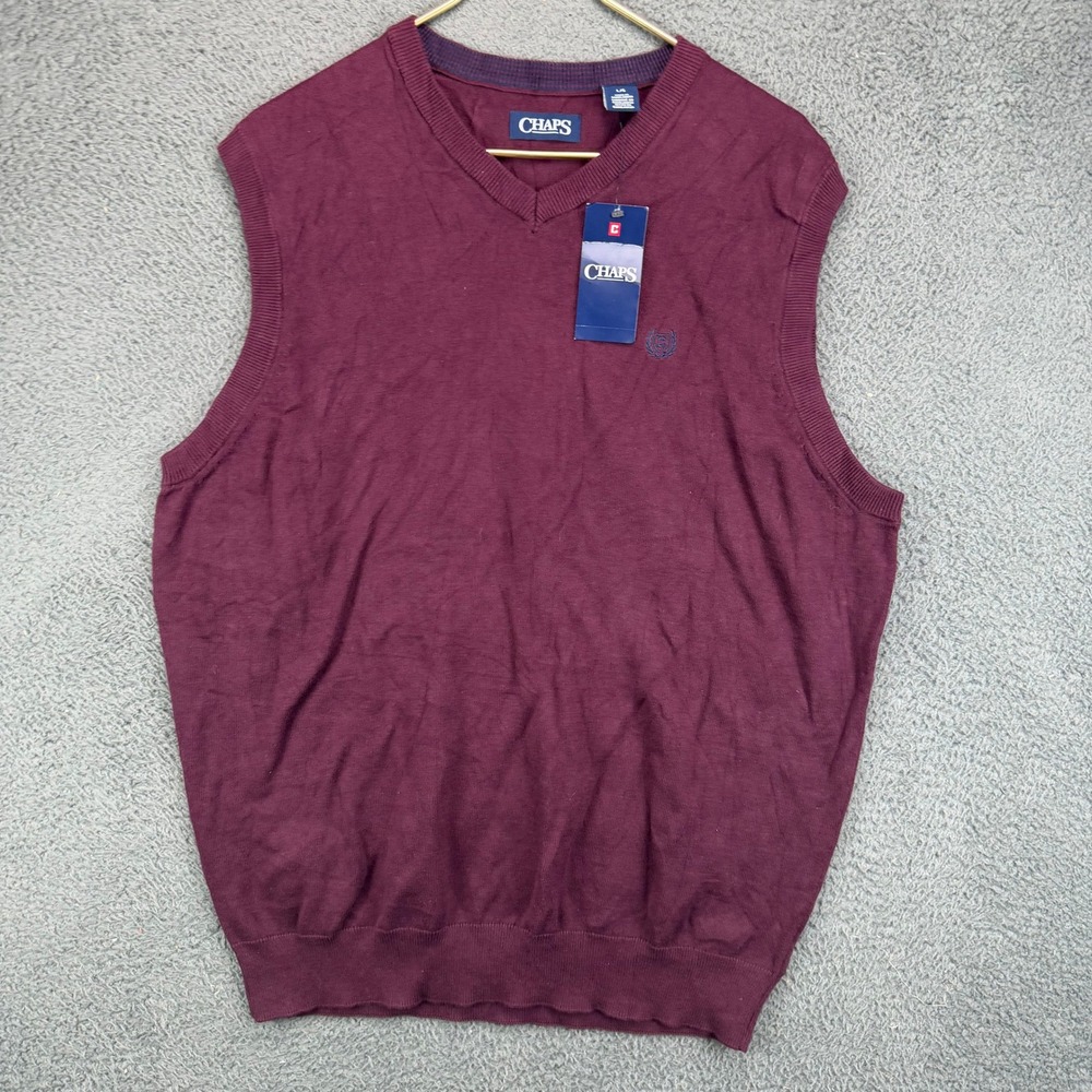 Chaps Mens V-Neck Sweater Vest Burgundy Red Size L 639K02 New‎ With Tags
